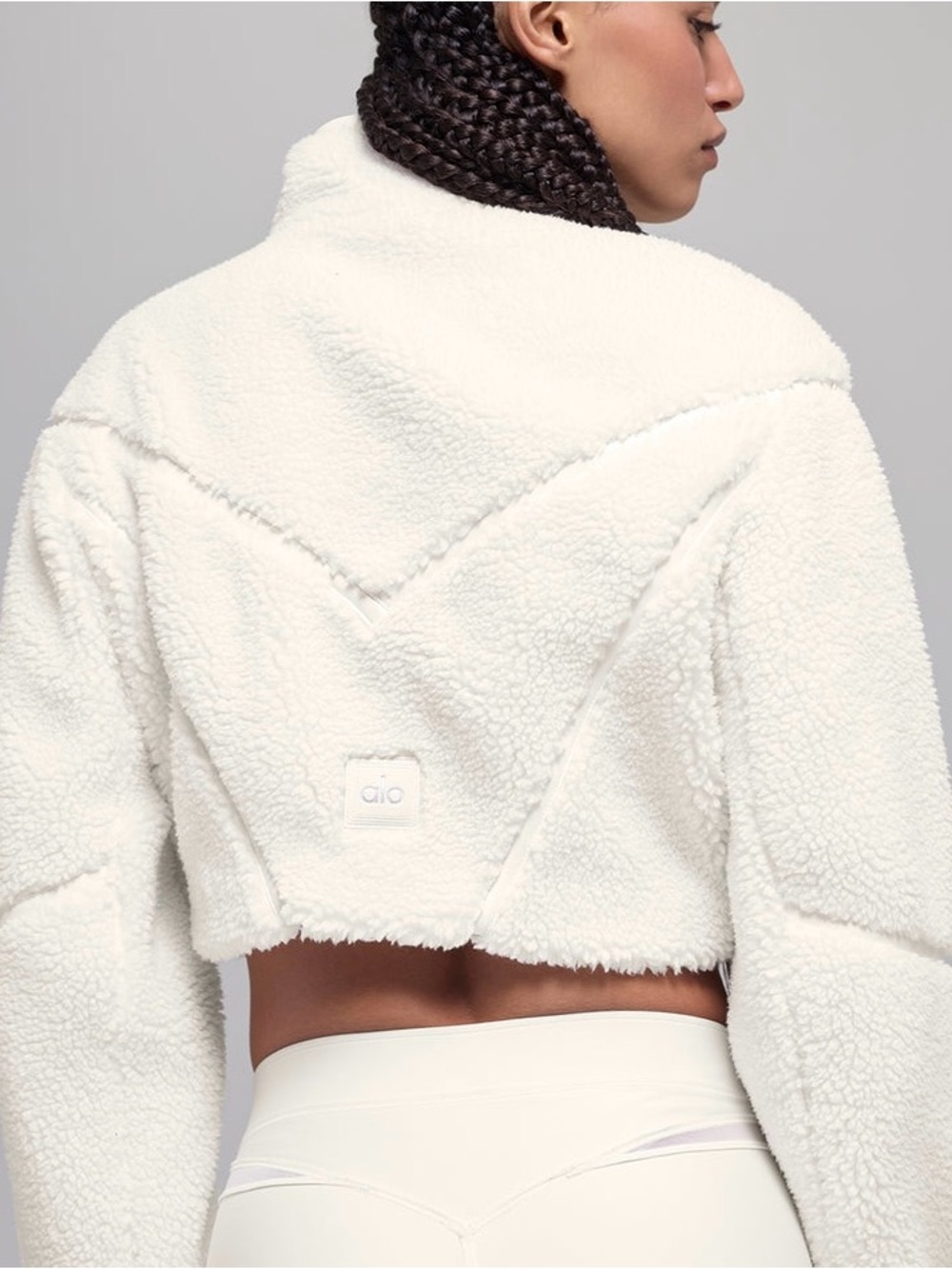 ALO Yoga Ivory Cropped Teddy Sherpa Zip Jacket - Picture 2 of 6